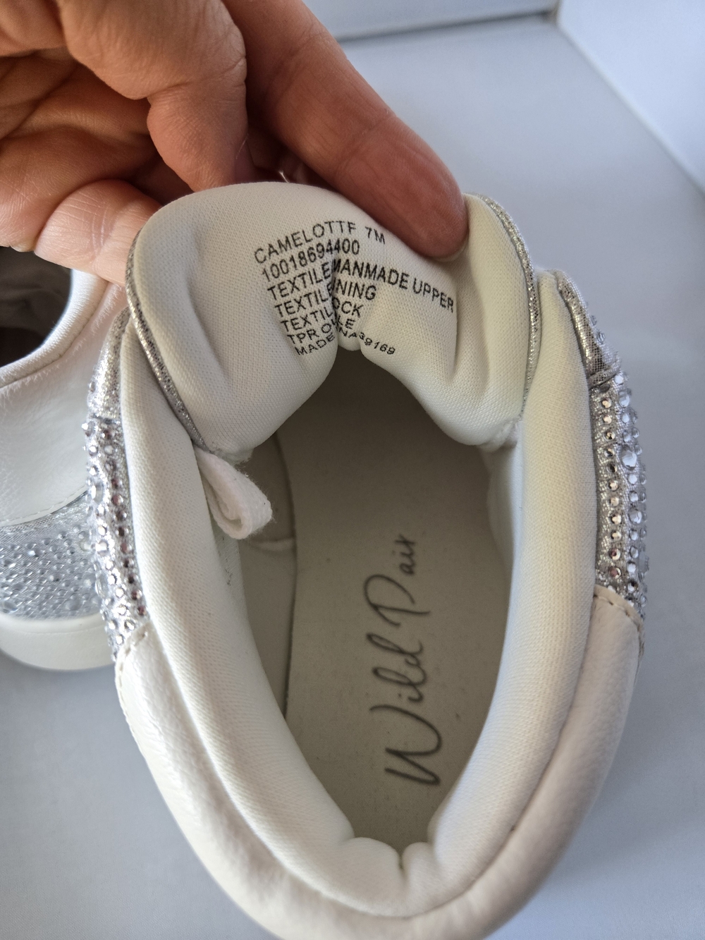 Wild Pair Silver and White Rhinestone High-Top Sneakers - Picture 4 of 7